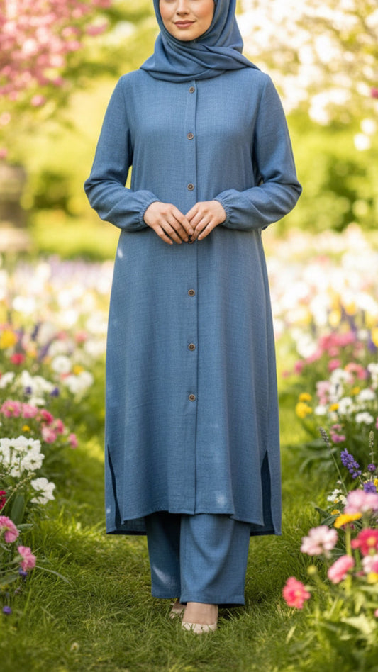 Turkish Long Tunic Button Down Pant Suit