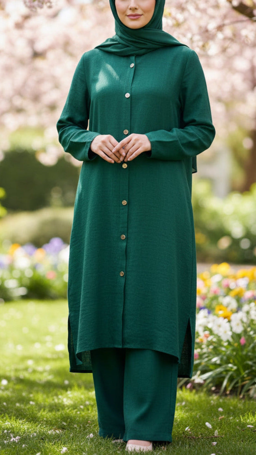 Turkish Long Tunic Button Down Pant Suit