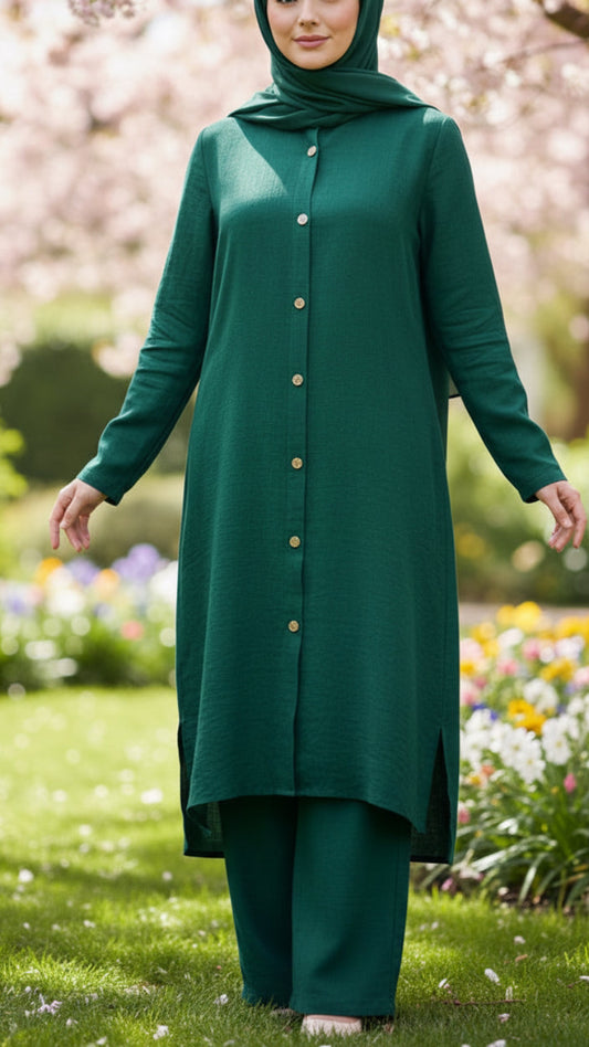 Turkish Long Tunic Button Down Pant Suit