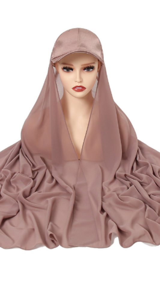 Baseball Cap Chiffon Hijab Scarf Attached(Multi Colors)