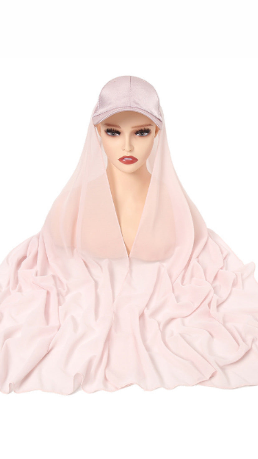 Baseball Cap Chiffon Hijab Scarf Attached(Multi Colors)
