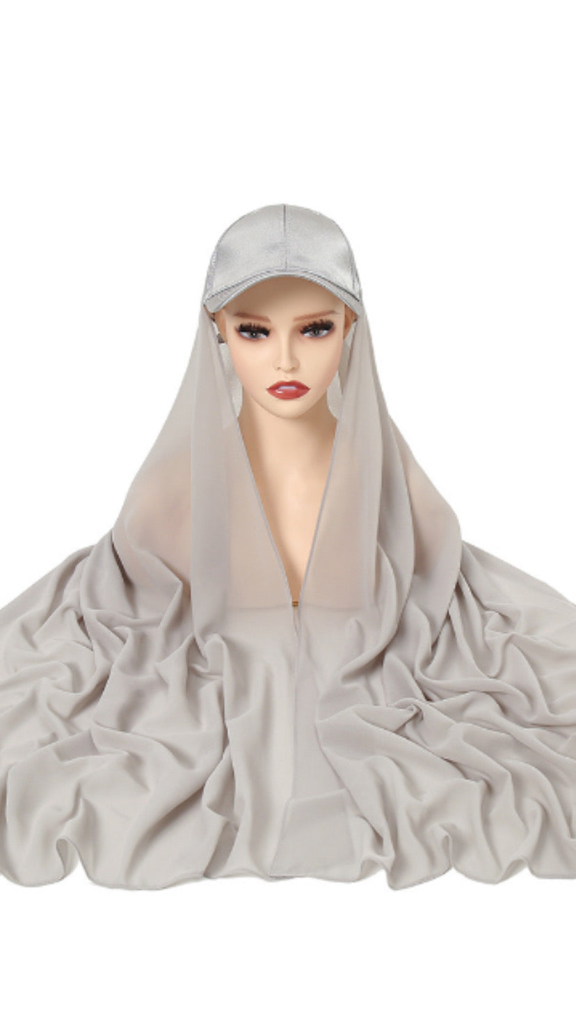 Baseball Cap Chiffon Hijab Scarf Attached(Multi Colors)