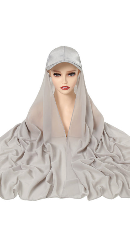 Baseball Cap Chiffon Hijab Scarf Attached(Multi Colors)