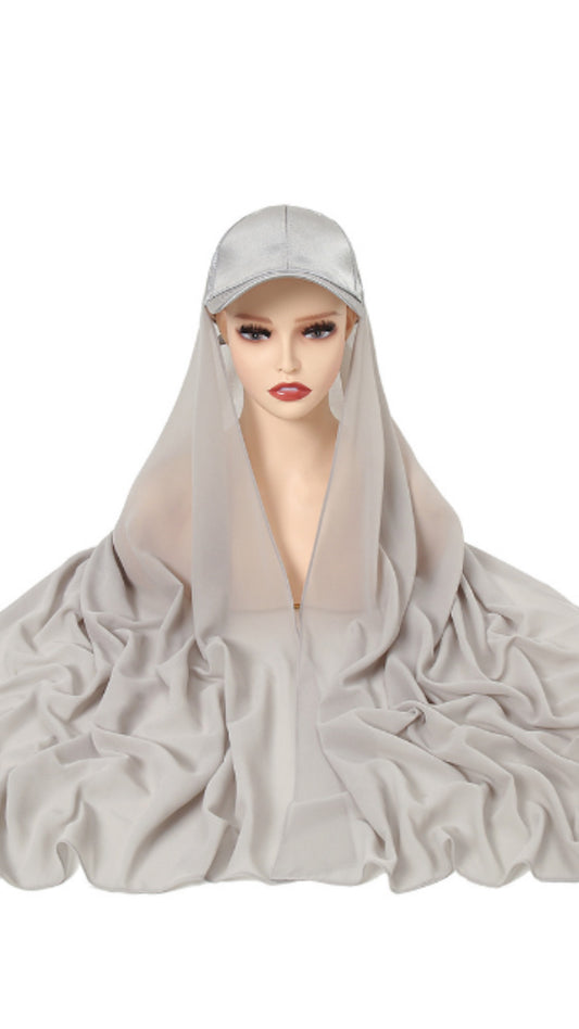 Baseball Cap Chiffon Hijab Scarf Attached(Multi Colors)