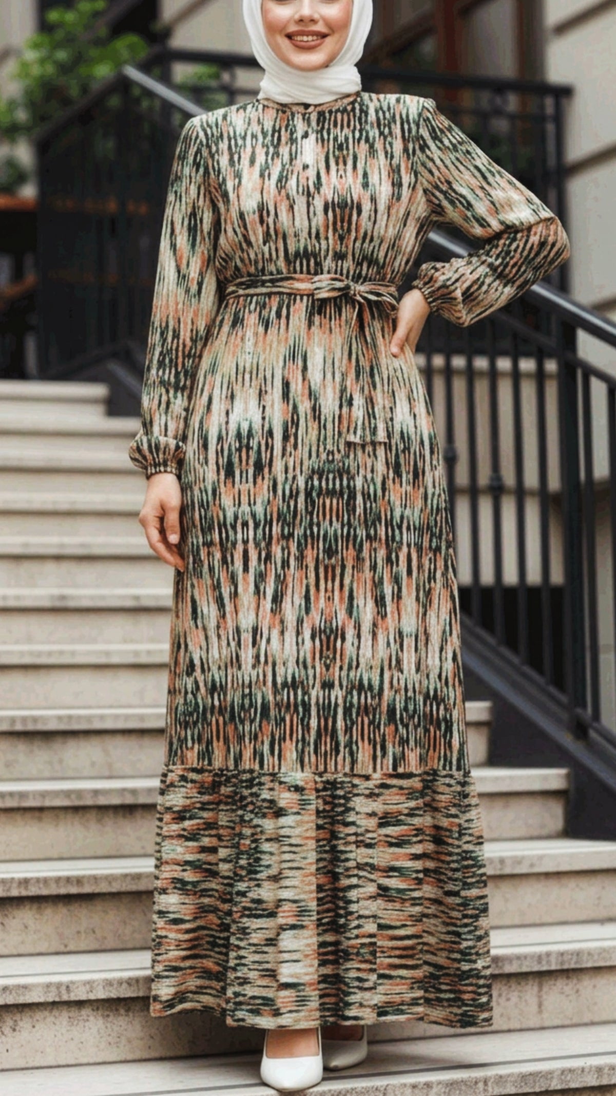 Green Abstract Brushstroke Dress