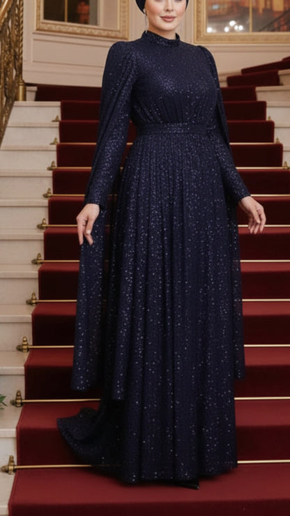 Sequined Cape Sleeve Gown