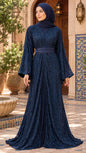 Traditional Midnight Sapphire Embroidered Moroccan Takchita