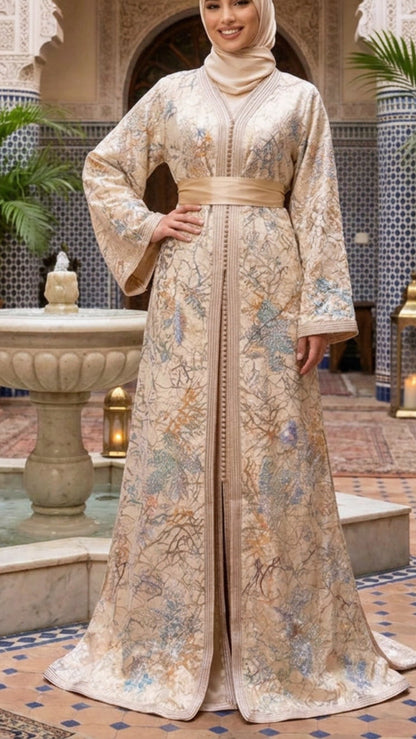 Traditional Cream Blossom Moroccan Takchita