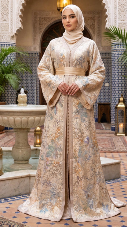 Traditional Cream Blossom Moroccan Takchita
