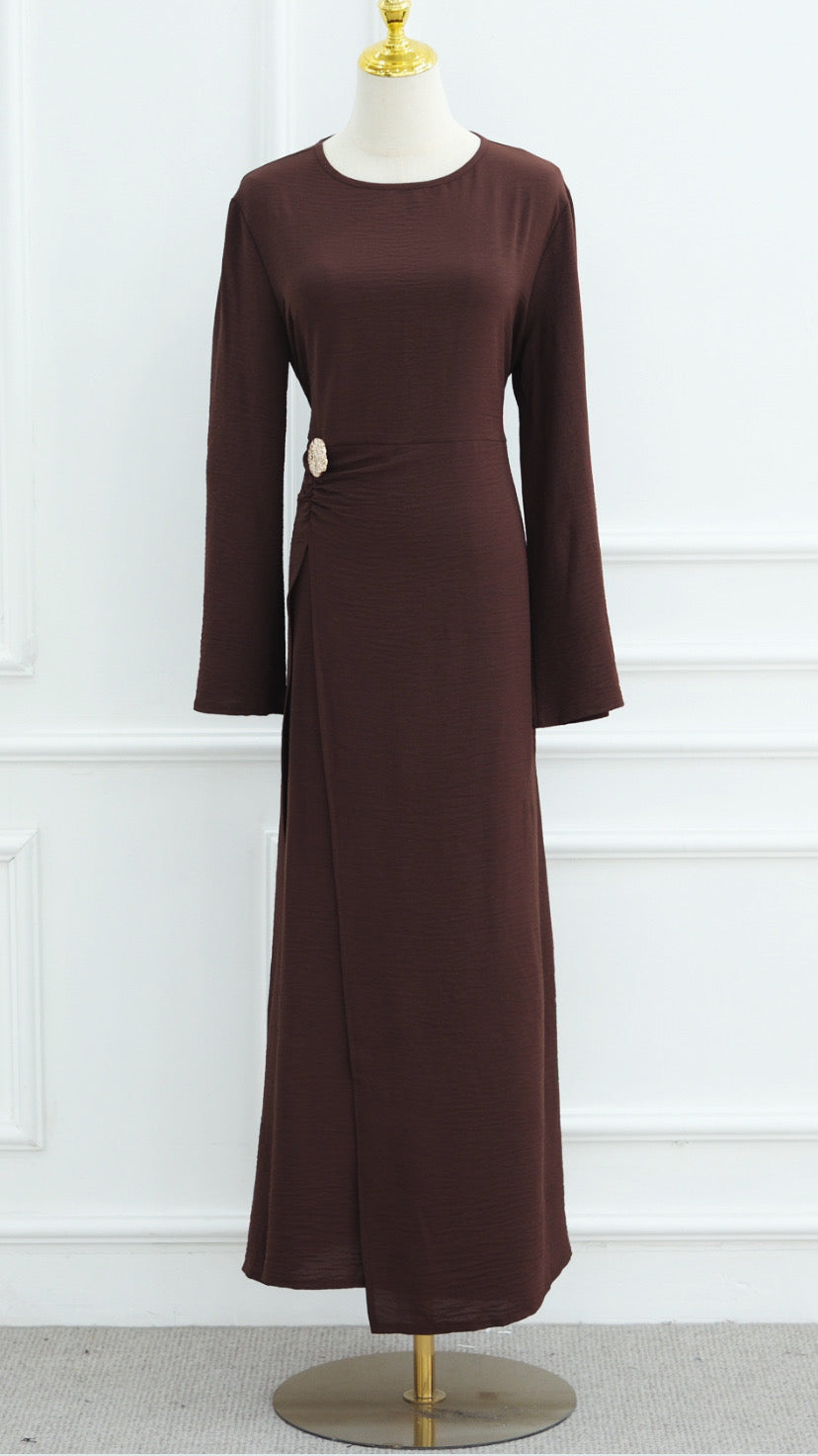 Crepe Brown Wrap Dress Style