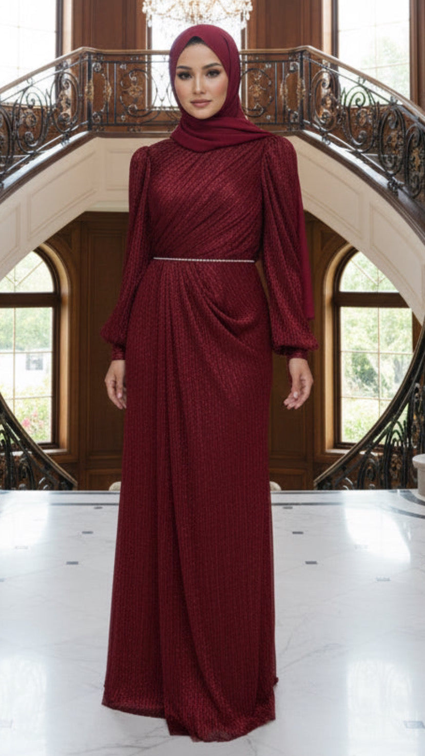 Elegant Bow Rhinestone Sleeved Gown