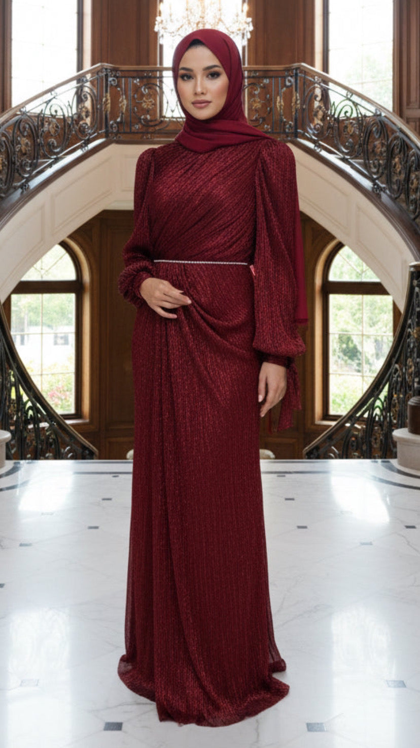 Elegant Bow Rhinestone Sleeved Gown