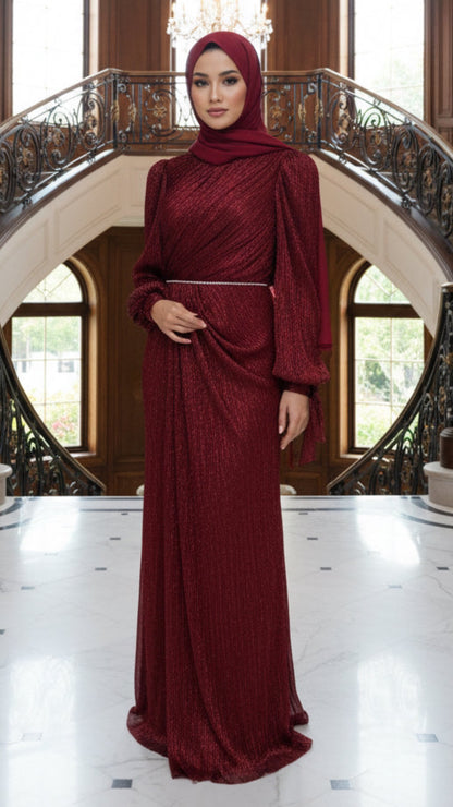 Elegant Bow Rhinestone Sleeved Gown