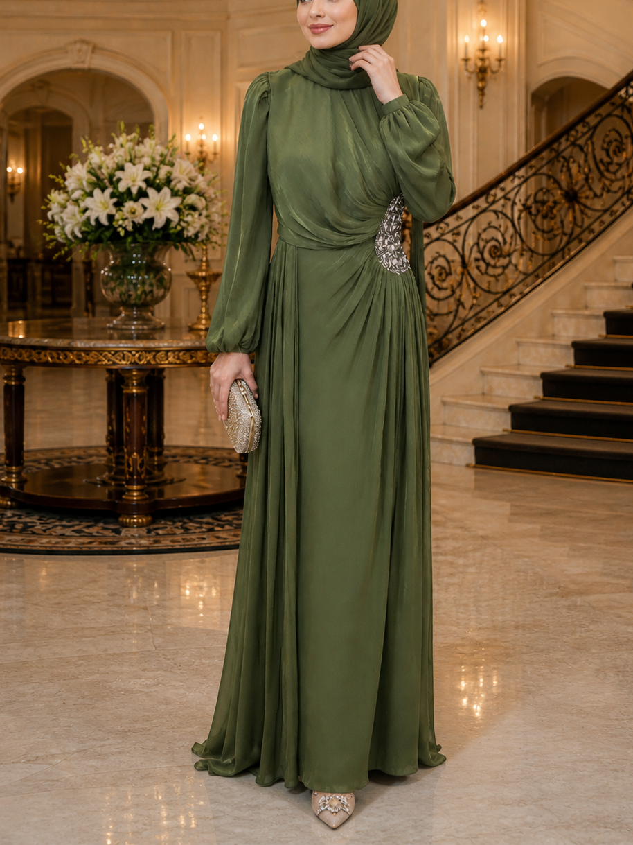 Elegant Silk Chiffon Embellished Gown