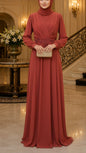 Embellished Floral Waist Drape Gown