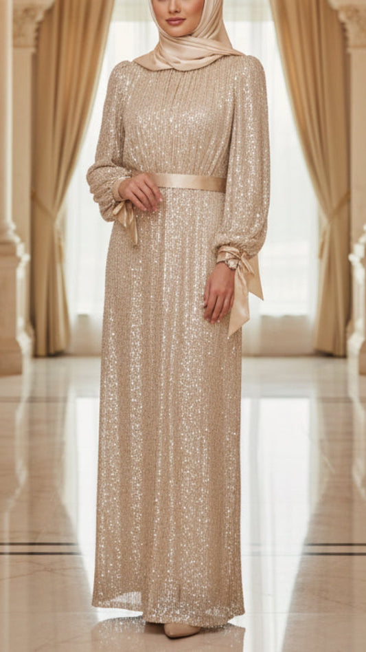 Elegant Belted Sequined Gown