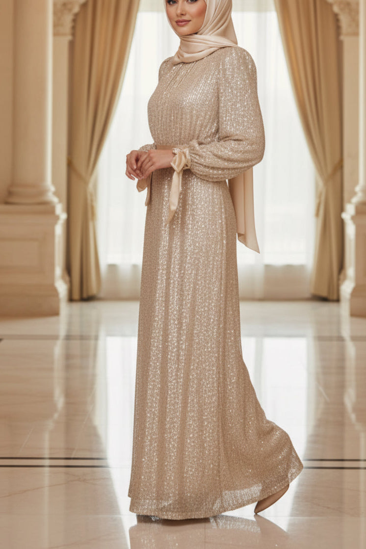 Elegant Belted Sequined Gown