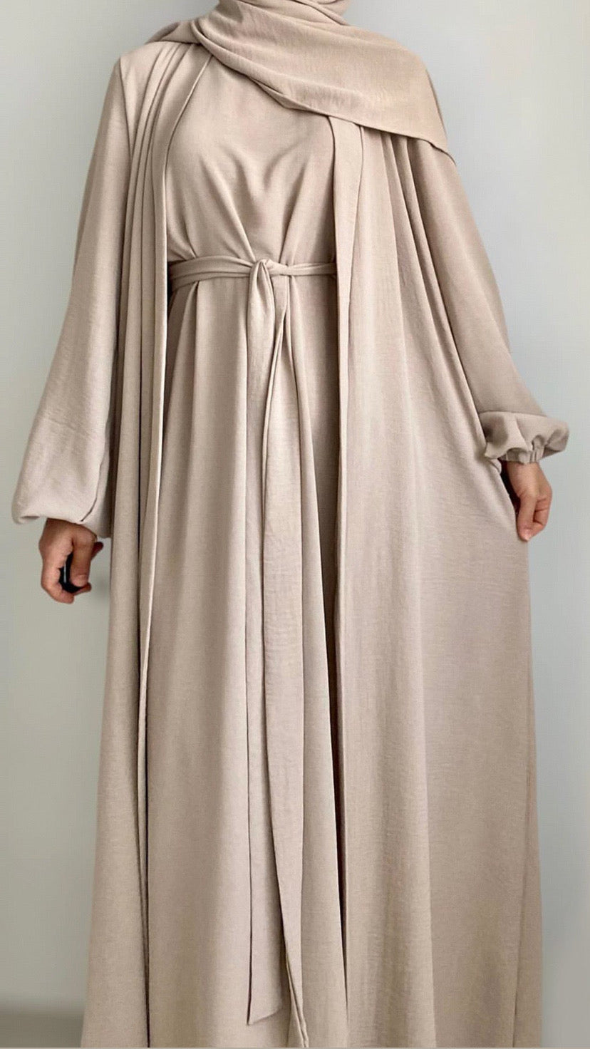 Dubai Style 2-Piece Belted Abaya Dress