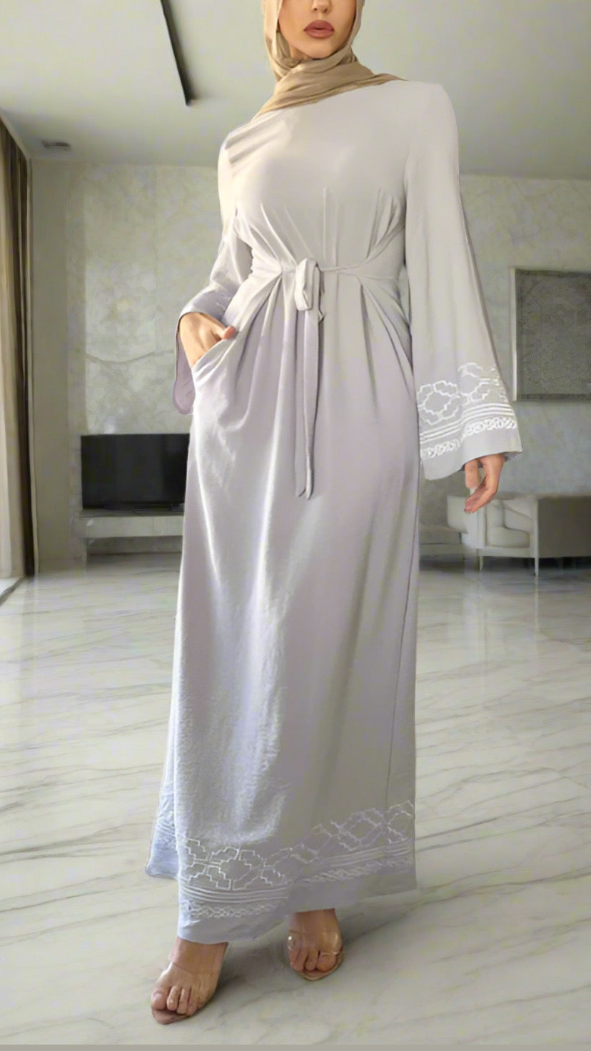 Turkish Style Embroidered Crepe Dresses with Flared Sleeves(Multi Colors)