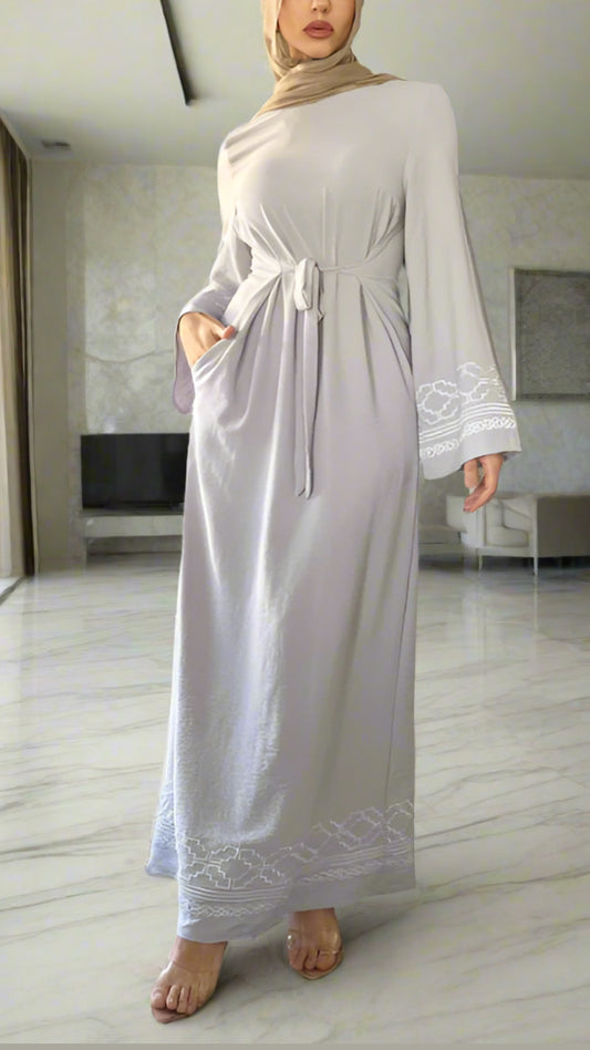 Turkish Style Embroidered Crepe Dresses with Flared Sleeves(Multi Colors)