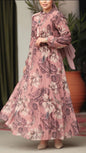 Turkish Floral Pleated Chiffon Dress