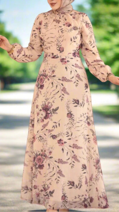 Turkish Floral Rose Chiffon Dress