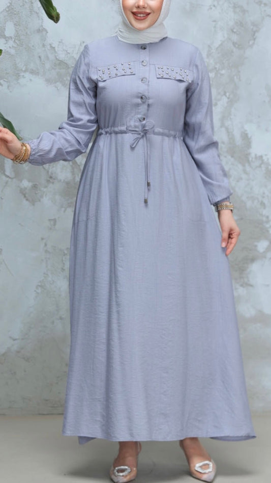 Turkish Embellished Adjustable Waist Tie Dress