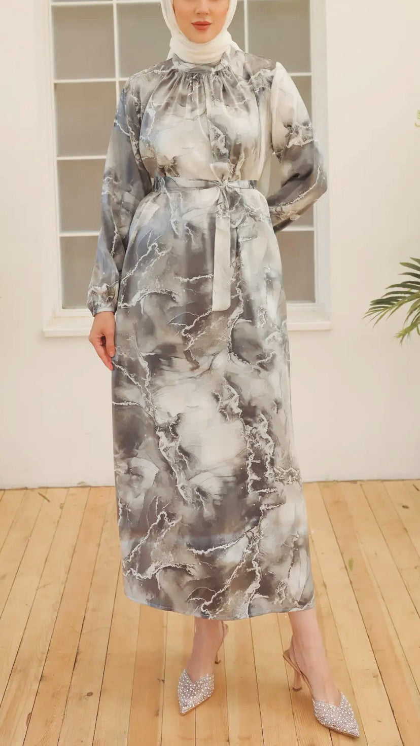 Elegant Turkish Marble Satin Dress