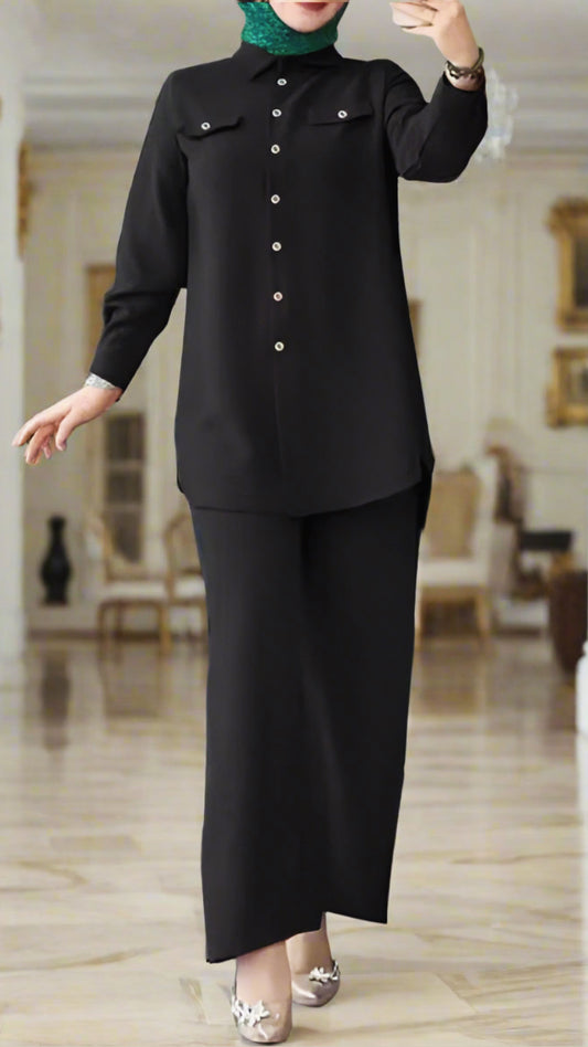 Turkish Style Button Down Crepe Pant Suits