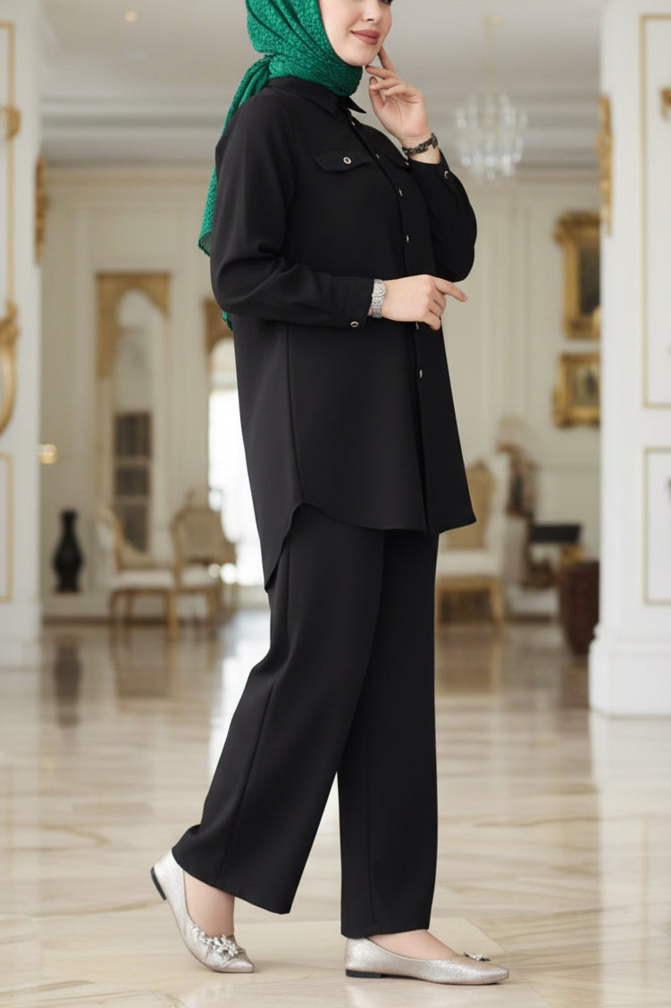 Turkish Style Button Down Crepe Pant Suits