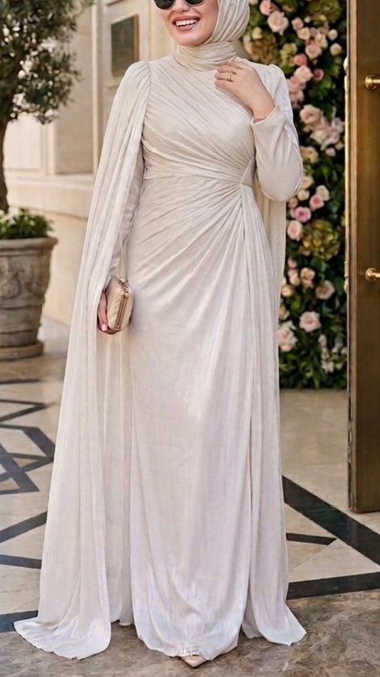 Elegant Silk Chiffon Draping Shoulder Cape Gown