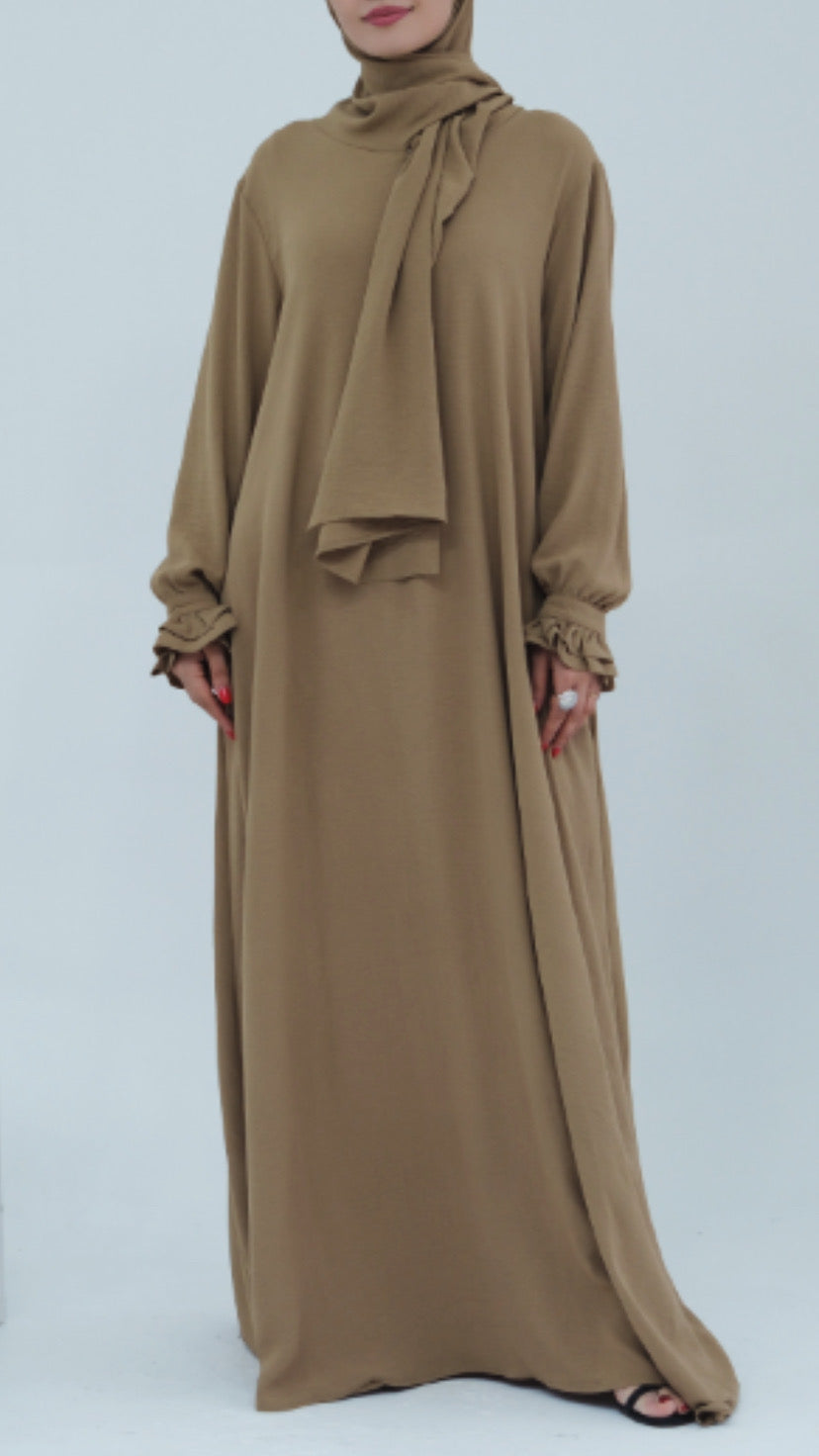 Turkish Style Crepe Abaya Dress with Hijab Attached(Multi Colors)