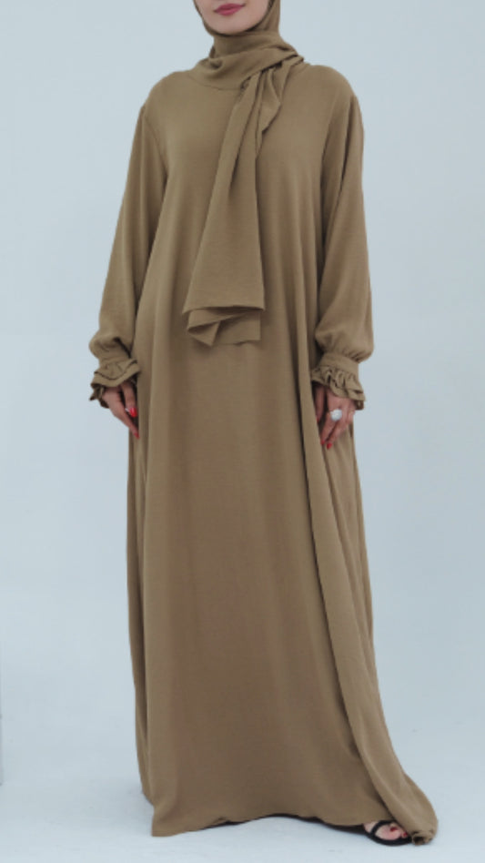 Turkish Style Crepe Abaya Dress with Hijab Attached(Multi Colors)