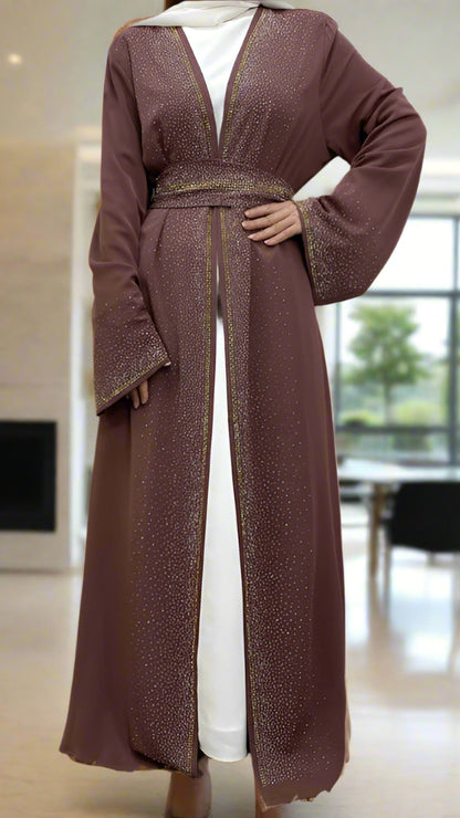 Dubai Style Nida Fabric Shimmer Abaya with Pockets Purple