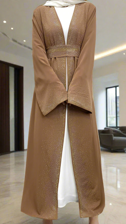 Dubai Style Nida Fabric Shimmer Abaya with Pockets Khaki
