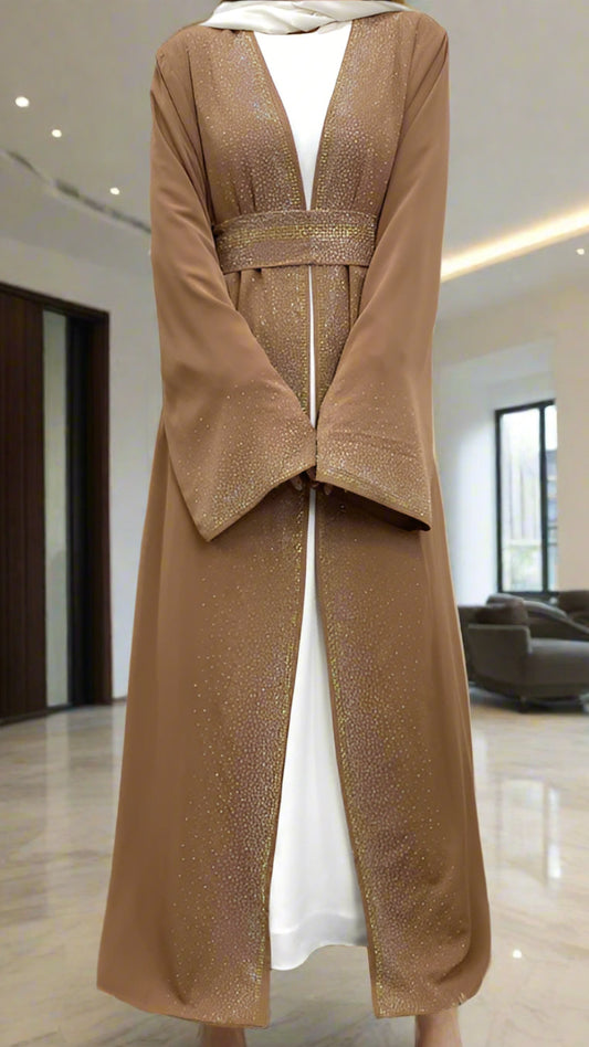 Dubai Style Nida Fabric Shimmer Abaya with Pockets Khaki
