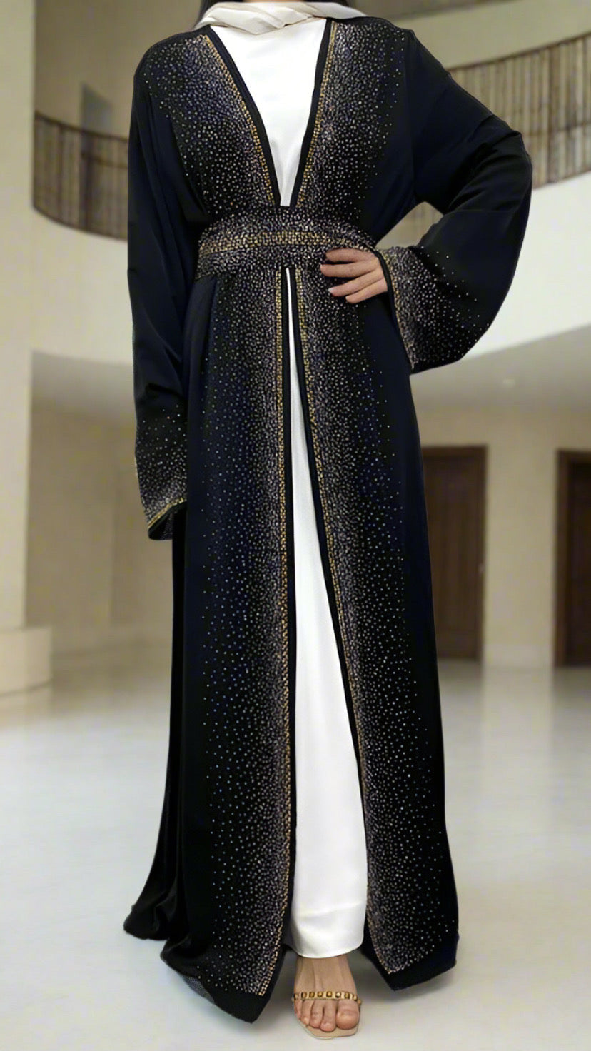 Dubai Style Nida Fabric Shimmer Abaya with Pockets Black