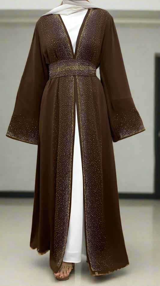 Dubai Style Nida Fabric Shimmer Abaya with Pockets Brown