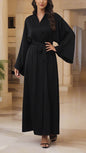 Elegant Satin Open Abaya with Pockets