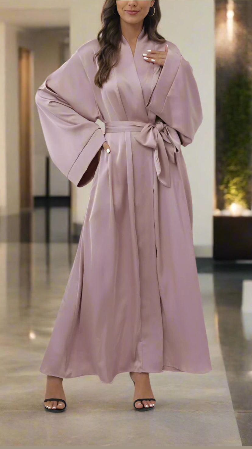 Elegant Satin Open Abaya with Pockets