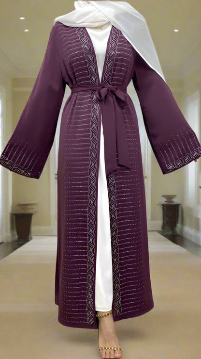 Dubai Style Nida Fabric Shimmer Abaya with Pockets Purple