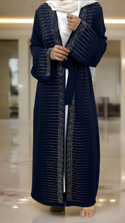 Dubai Style Nida Fabric Shimmer Abaya with Pockets Navy