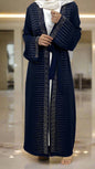 Dubai Style Nida Fabric Shimmer Abaya with Pockets Navy