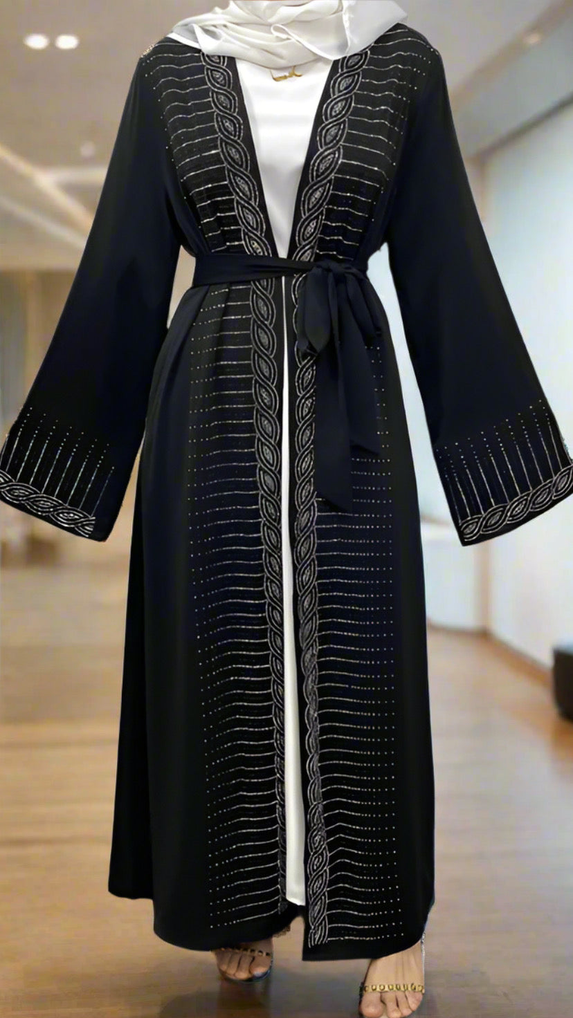 Dubai Style Nida Fabric Shimmer Abaya with Pockets Black