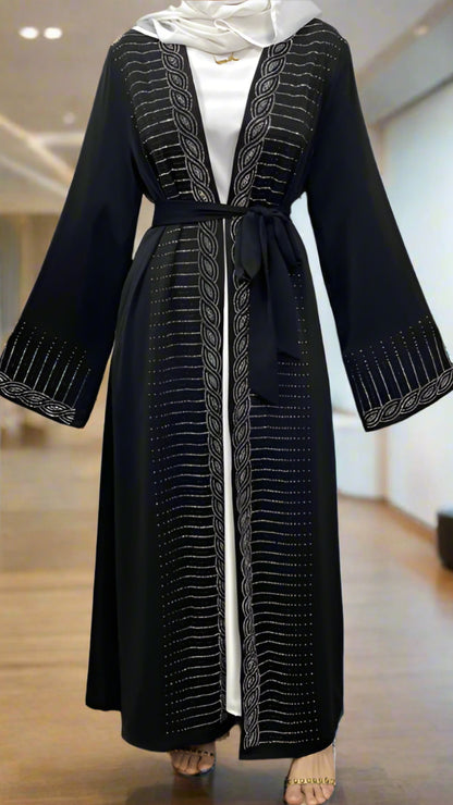 Dubai Style Nida Fabric Shimmer Abaya with Pockets Black