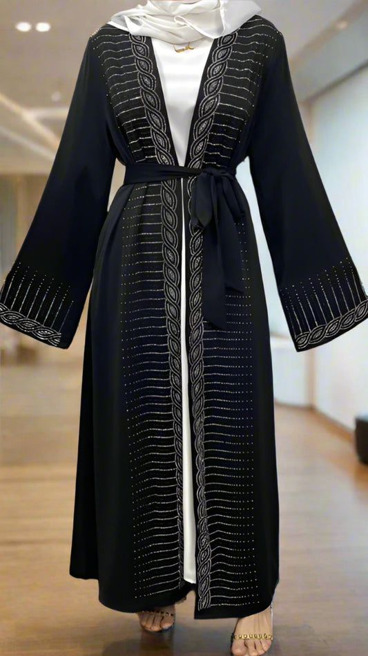 Dubai Style Nida Fabric Shimmer Abaya with Pockets Black