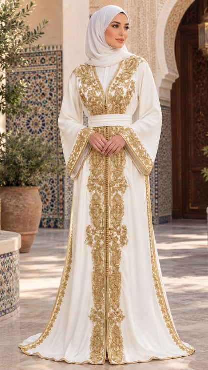 Moroccan Royal Ivory & Gold Caftan