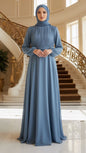 Silk Chiffon Belted Gown with Floral Brooch