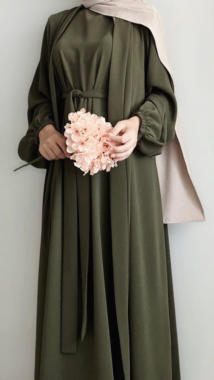 Dubai Style 2-Piece Belted Green Abaya Dress