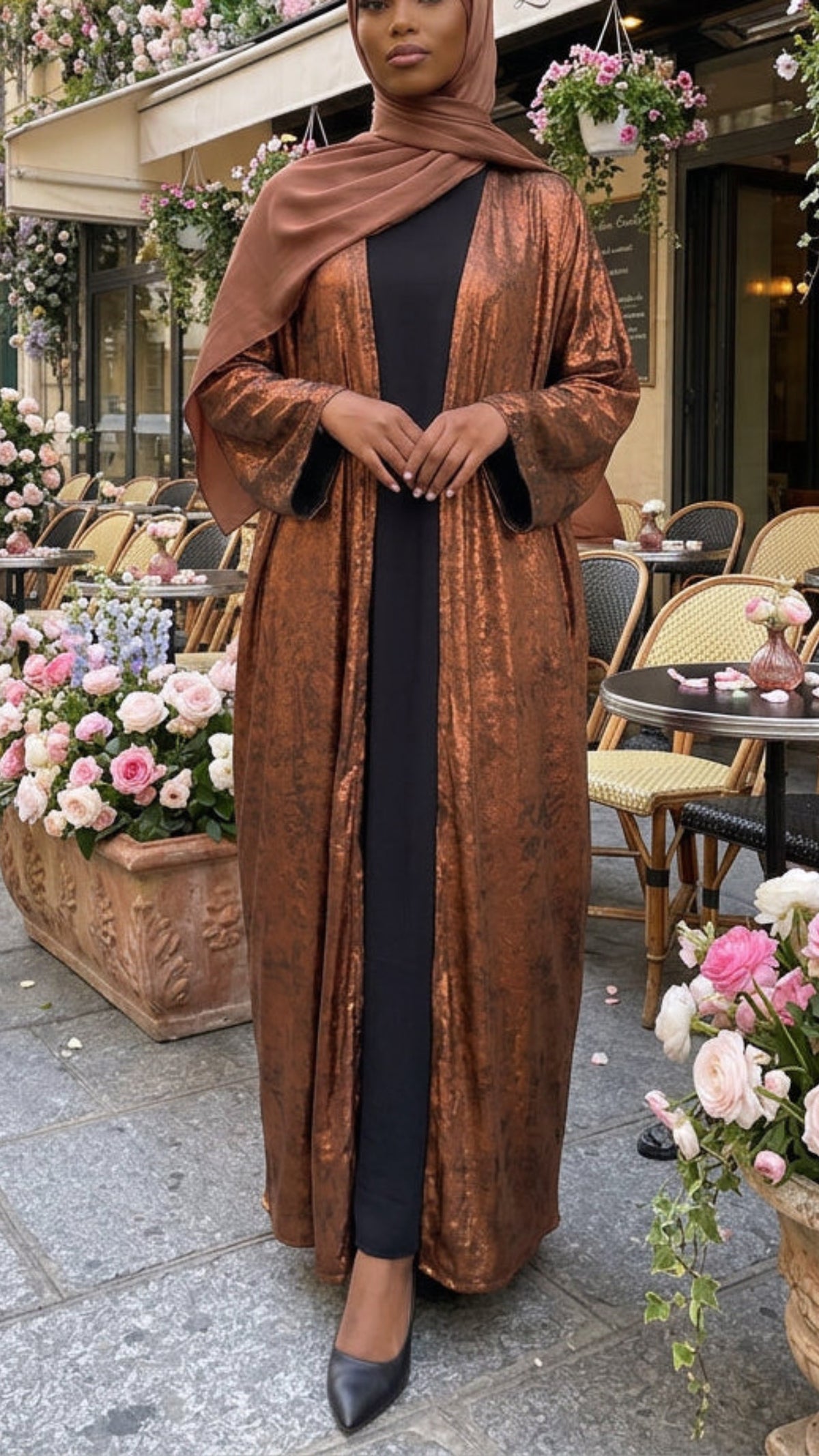 Parisian Copper Shimmer Open Abaya